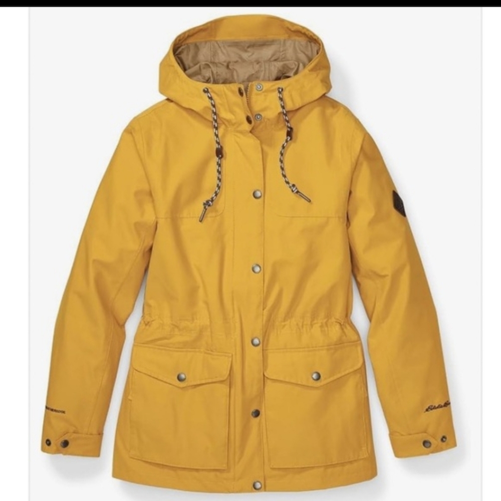 Eddie Bauer Yellow Hooded Rain Jacket